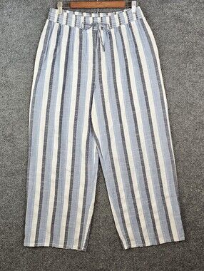 MIle Gabrielle Blue & White Striped Linen-Blend Pants - XL